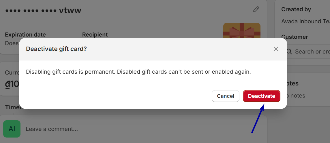 Disable a Gift Card on Shopify